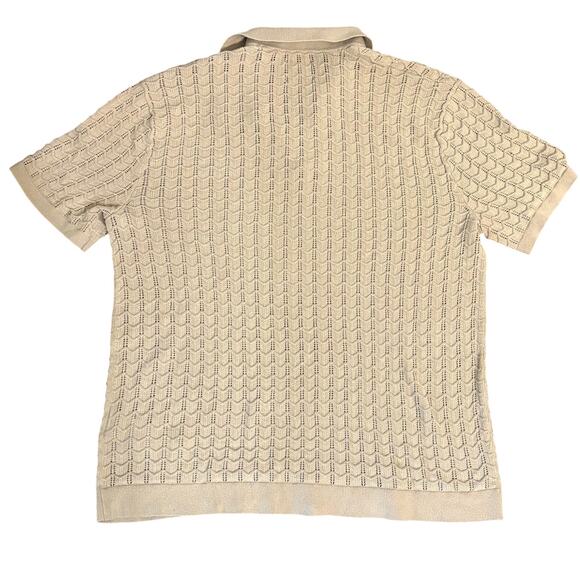 Abercrombie & Fitch Sweater Polo Wide Collar Geometric Retro Crochet Knit Tan - Picture 4 of 4